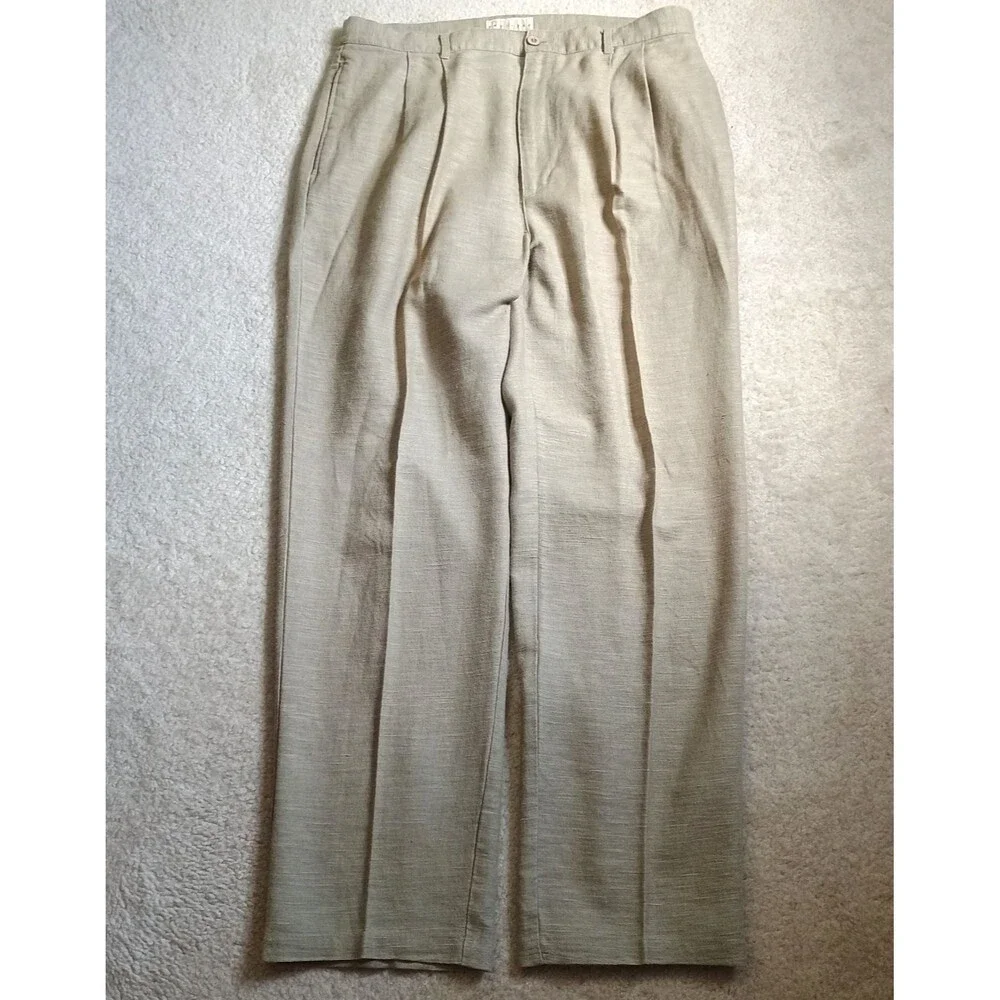 Vintage Brian Brothers Mens Pants Linen Blend beige (36x32) Dbl pleated 90s Y2K